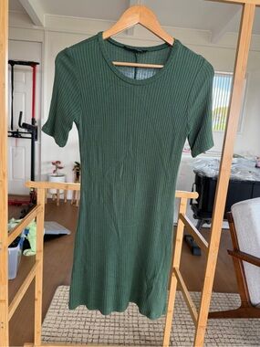 Reformation Ribbed Short Sleeve Mini Dress - Olive Green